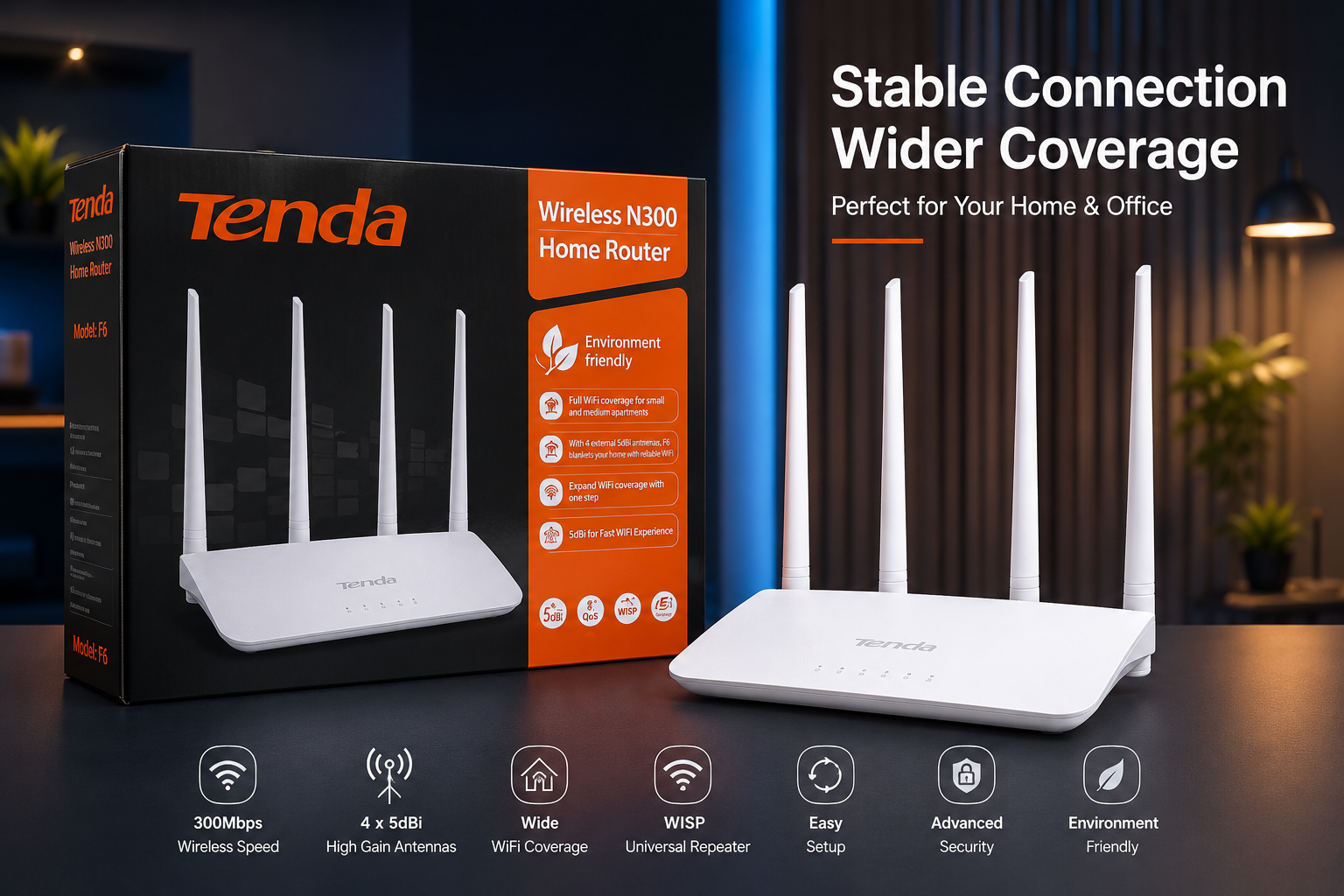 Tenda F6 Wireless N300 4 Antenna Home Router