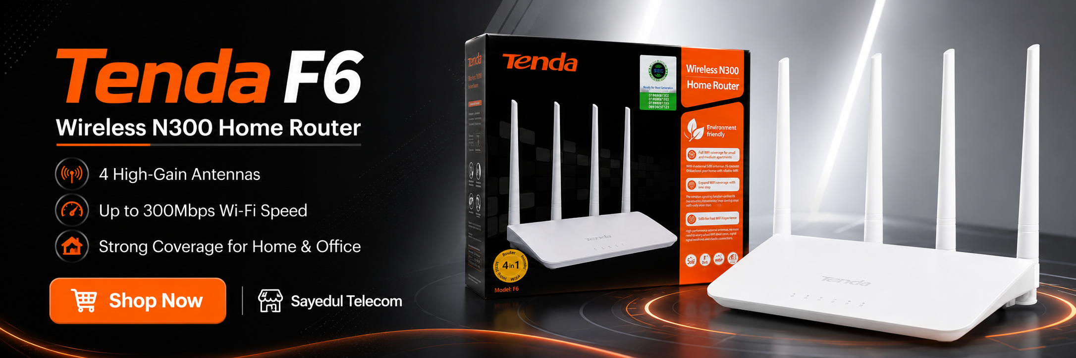 Tenda F6 Wireless N300 4 Antenna Home Router